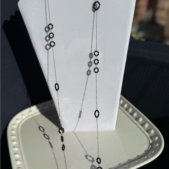 Gold Plated Necklace W/Black Crystal Circles Gold 14/20, 50”long,Verve NYC,Opera - Picture 9 of 11